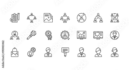 Collection of diverse icons representing various professional and communication services Vector