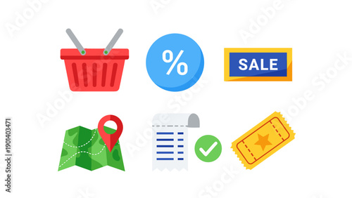 Collection of icons representing various e-commerce and shopping sale features Vector