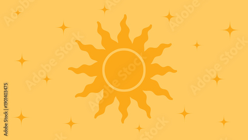 Golden Celestial Retro Orange Sun and Stars Vector Illustration in Boho Style