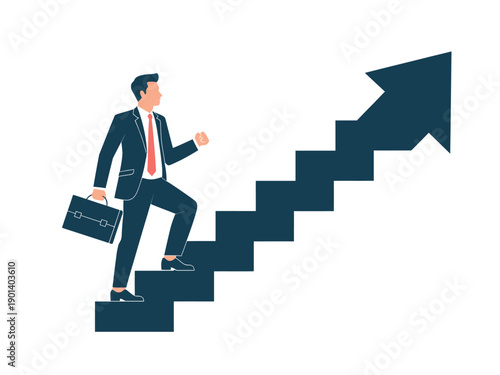 A determined businessman climbing the corporate ladder with ambition and success in mind