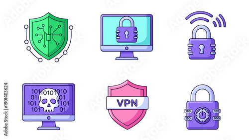 Essential elements of digital security and online protection illustrated Vector