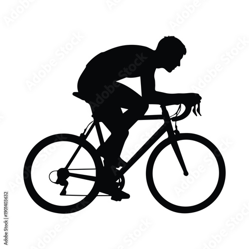 Cyclist riding bicycle in dynamic motion with focused expression