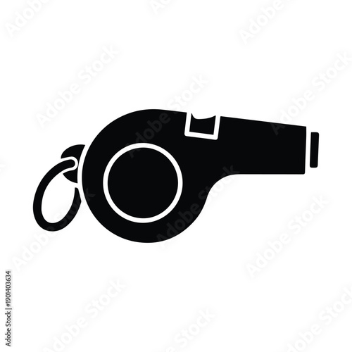 Black whistle icon for sports and referees in simple design