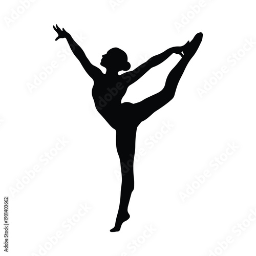 Dancer in dynamic pose with one leg extended in elegant motion