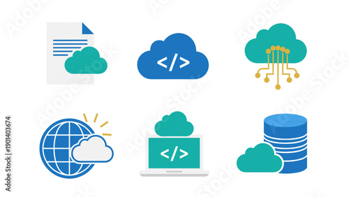 Illustrations of modern cloud computing and data storage concepts Vector