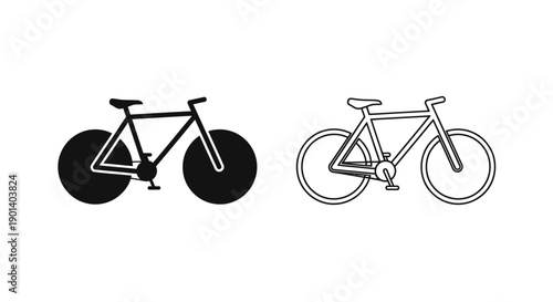 Two bicycles: mountain bike and road bike, black and white line art Vector