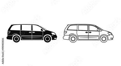Minivan and multi-purpose vehicle comparison illustration, two types of vehicle Vector
