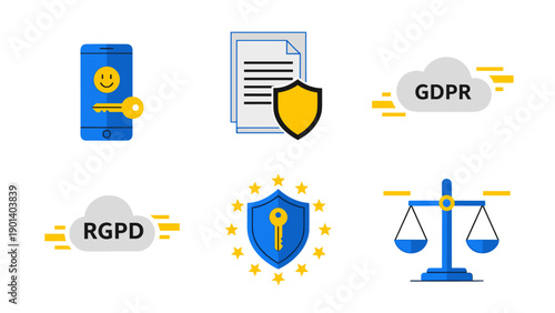 Visual representation of data protection and privacy regulations compliance icons Vector