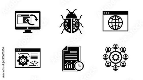 Illustrations depicting various aspects of cybersecurity and digital technology Vector