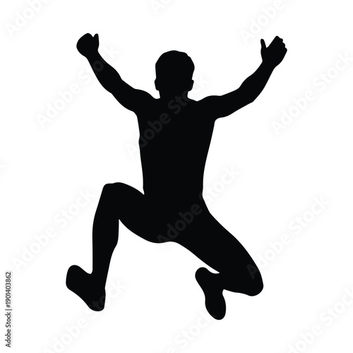 Man jumping in air with arms raised in excitement and joy