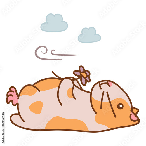 Laid down hamster with flower cute