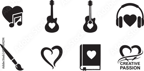 Icons representing various forms of artistic expression and passion