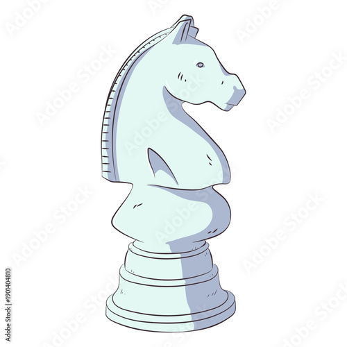 Knight white chess piece line art illustration