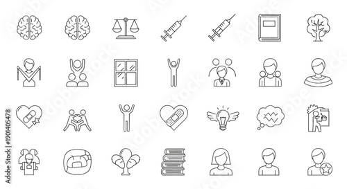 Collection of icons representing various medical, social, and household services Vector