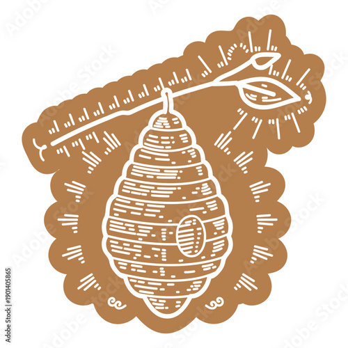 Bee hive on a branch cut out