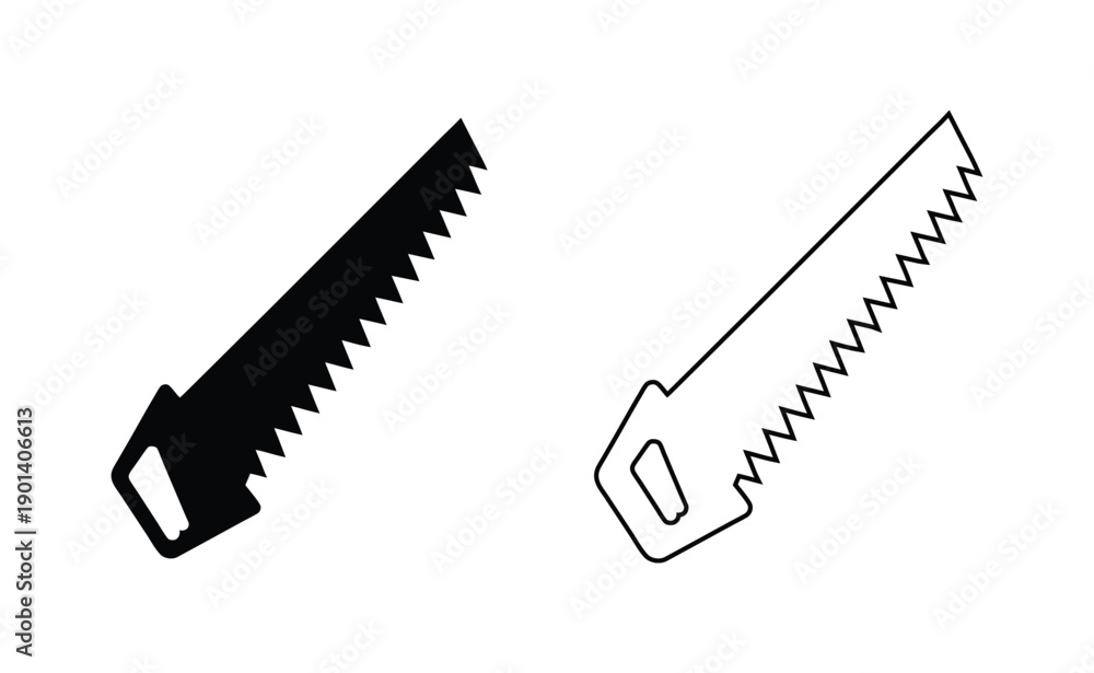 Fototapeta premium Two saws with different teeth patterns and handle designs shown in black and white Vector