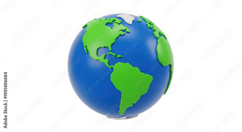 Obraz premium Earth globe with visible continents of North America South America and Africa on blue background isolated on a transparent background