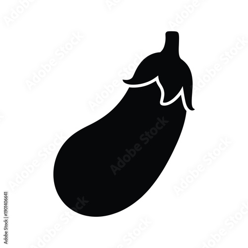 A simple black silhouette of an eggplant on a white background
