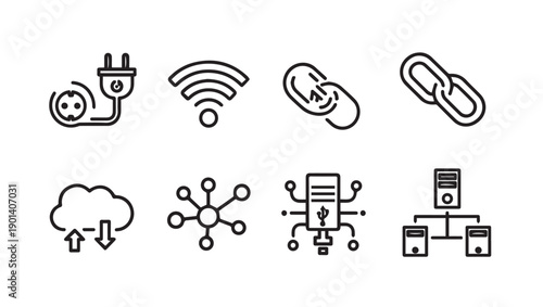 Technology Icons: Connectivity, Cloud, Server, Network, Wi-Fi, Link, Power