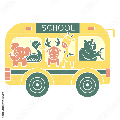 Animals school bus side cut out