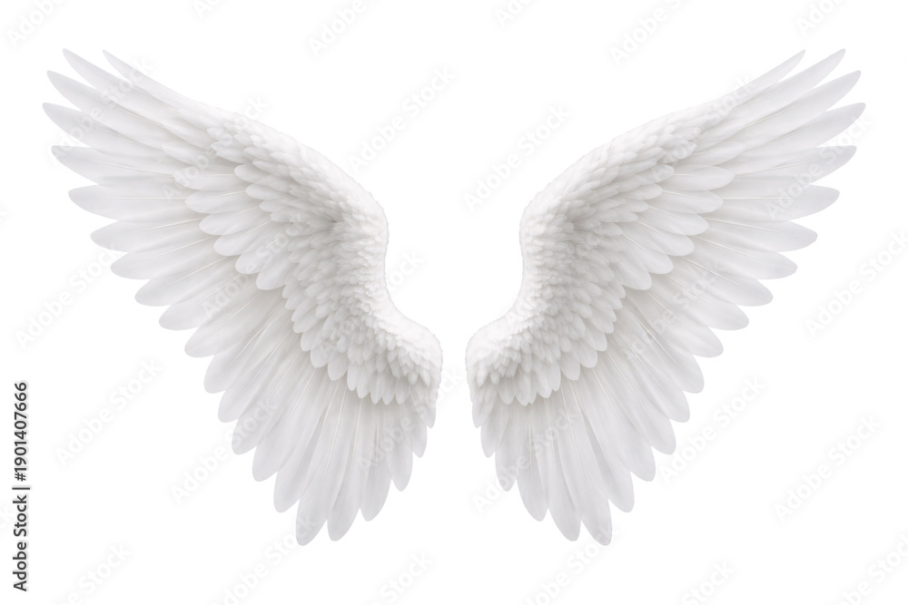 Obraz premium White angel wings set isolated on white for Valentine’s Day. Valentine designs. Love themed projects. Romantic holiday visuals.