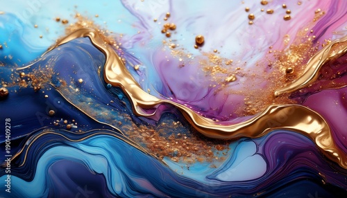 Abstract Fluid Art With Flowing Colors And Gold Flecks