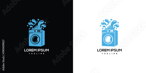 Washing Machine Logo with Water Splash - Laundry Service.