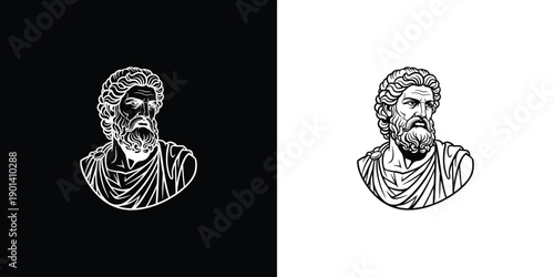 Marble Bust of Marcus Aurelius Roman Emperor Black and White.