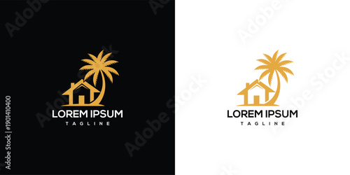 Palm Tree House Logo Design - Tropical Real Estate  Vacation.