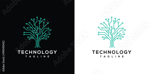 Technology Tree Logo - Digital Circuit Board Growth Concept.