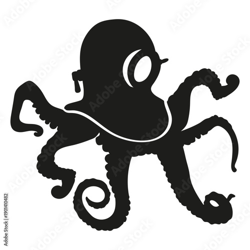 Octopus with diver helmet