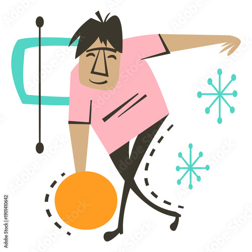 Boy retro bowling pose