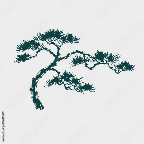pine tree japanese chinese vector ink traditional asian design isolated