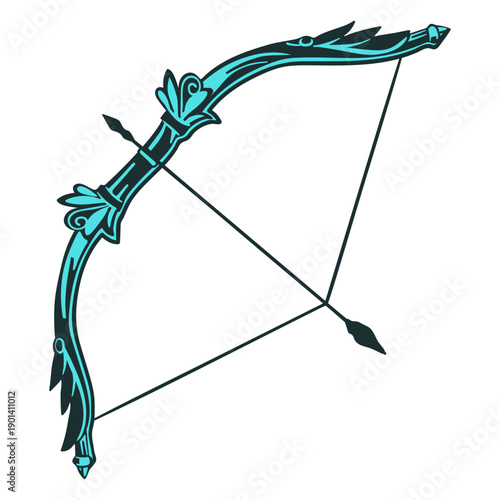 Archery blue ornamental bow and arrow
