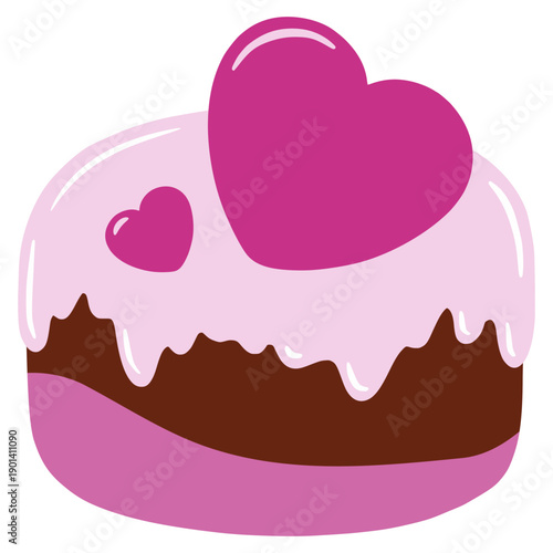 Birthday cake illustration with vintage heart decoration. Coquette-style dessert clipart featuring strawberry, cream layers, and pink romantic bakery art.