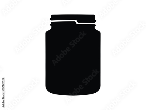 Black silhouette of a mason jar, glass container icon for canning, storage, and preserving