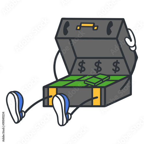 Cash box retro cartoon color