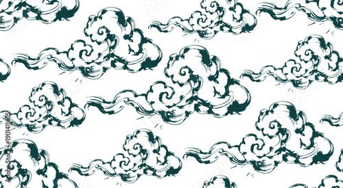 clouds wind japanese chinese seamless vector pattern ink design 