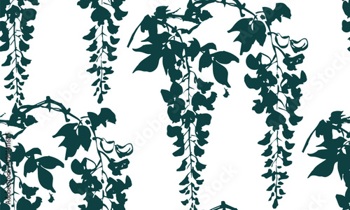 wisteria flowers japanese chinese seamless vector pattern ink design 