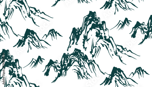 mountain cliffs japanese chinese seamless vector pattern ink design 