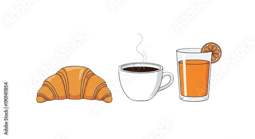 Delicious breakfast setup with croissant, coffee, and orange juice