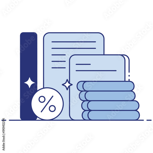 Document with percentage symbol illustration isolated transparent background vector for discount report taxation and business