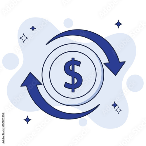 Currency exchange cycle illustration isolated transparent background vector for money transfer conversion remittance and banking