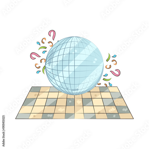 Illustration of Disco Ball on Dance Floor  