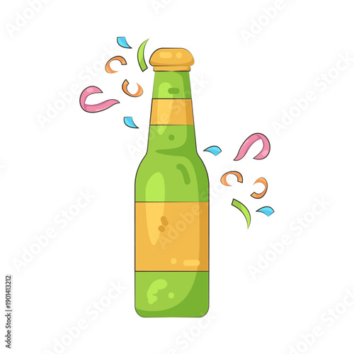 Illustration of Beer Bottle with Confetti 