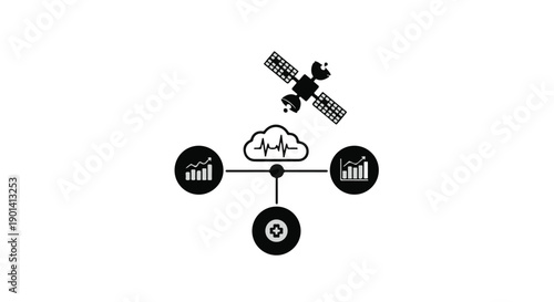 Global network satellite with cloud performance metrics and graphs illustration.