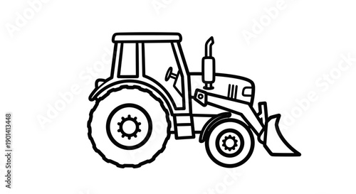 Line Drawing Of Tractor With Front Loader For Agricultural Equipment Advertising