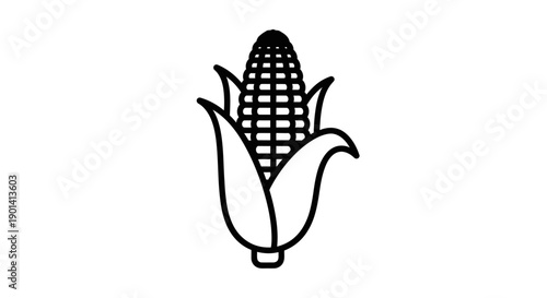 Minimalist Vector Illustration of Corn Cob with Surrounding Leaves for Agriculture Content