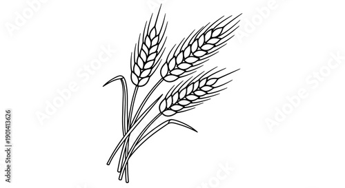 Minimalistic Black and White Illustration of Wheat Stalks for Food and Agriculture Themes