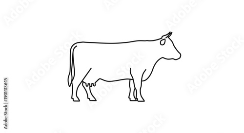 Minimalistic Line Drawing of a Cow for Agricultural and Farming Concepts